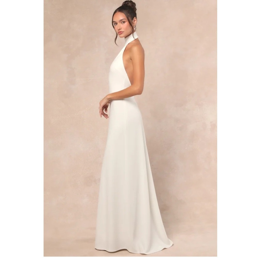 Lulus Alaura White Backless Halter Maxi Dress Open Back Small - Picture 3 of 10
